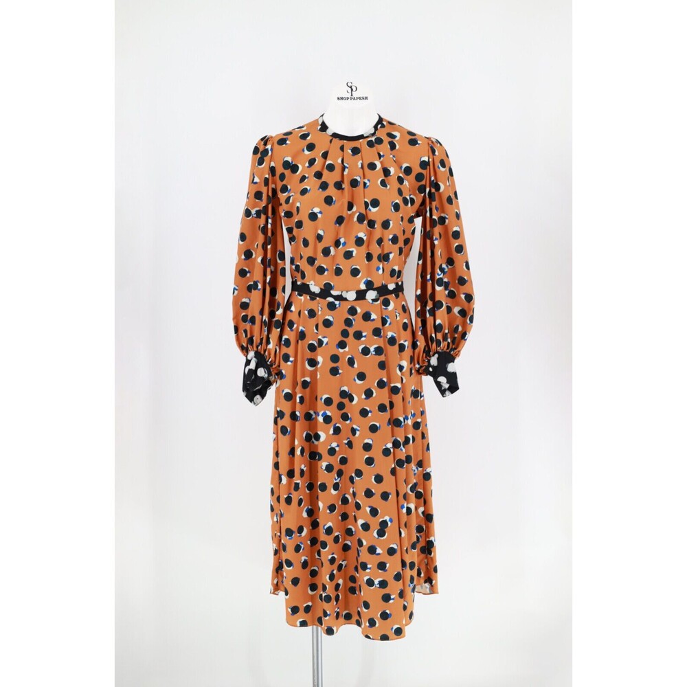 Hunter Bell New York Size 4 Casper Polka Dot Long Sleeve Maxi Dress Rust Brown